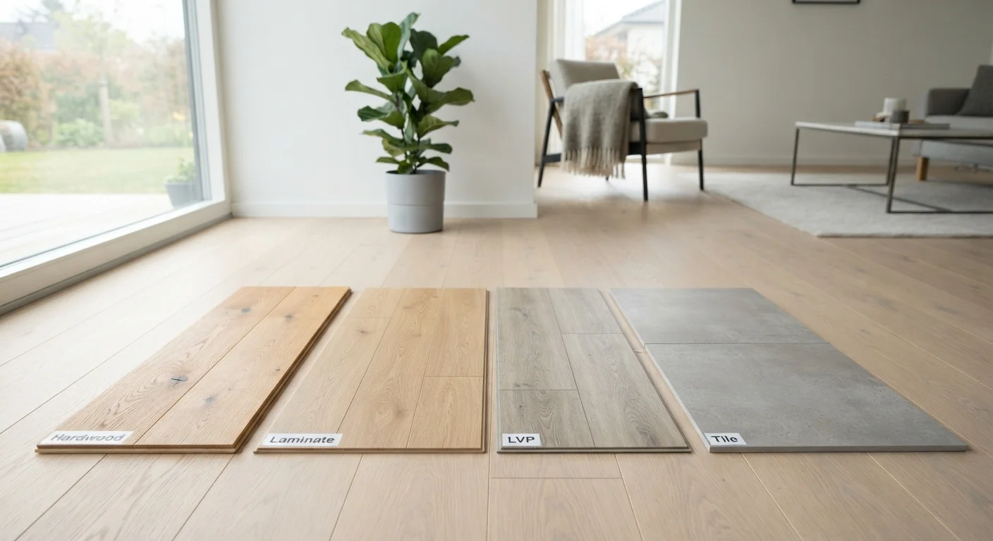 Flooring Materials Side by Side: Hardwood, Laminate, LVP, and Tile